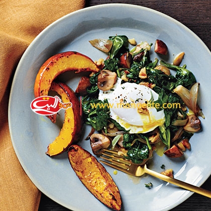 تخم مرغ و اسفناج و گردو