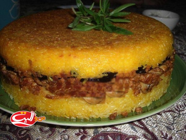 ته چین مرغ و بادمجان