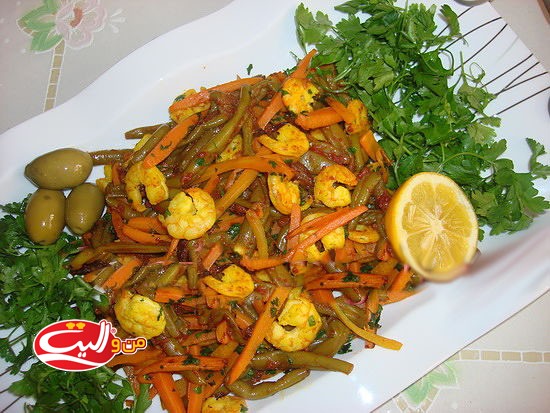 خوراک میگو و لوبیا سبز